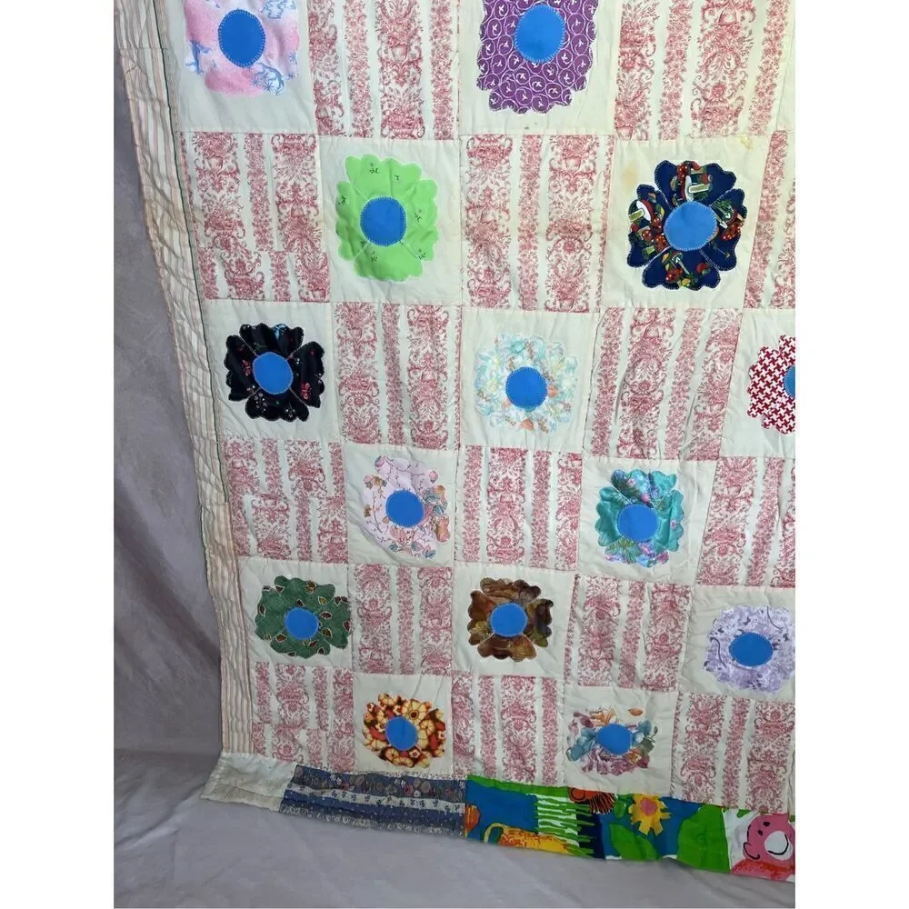 Vintage Handmade Flower Power Quilt